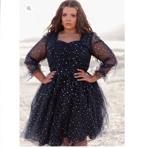 JessaKae Blue Sequin A-Line Dress with Bishop Sleeves